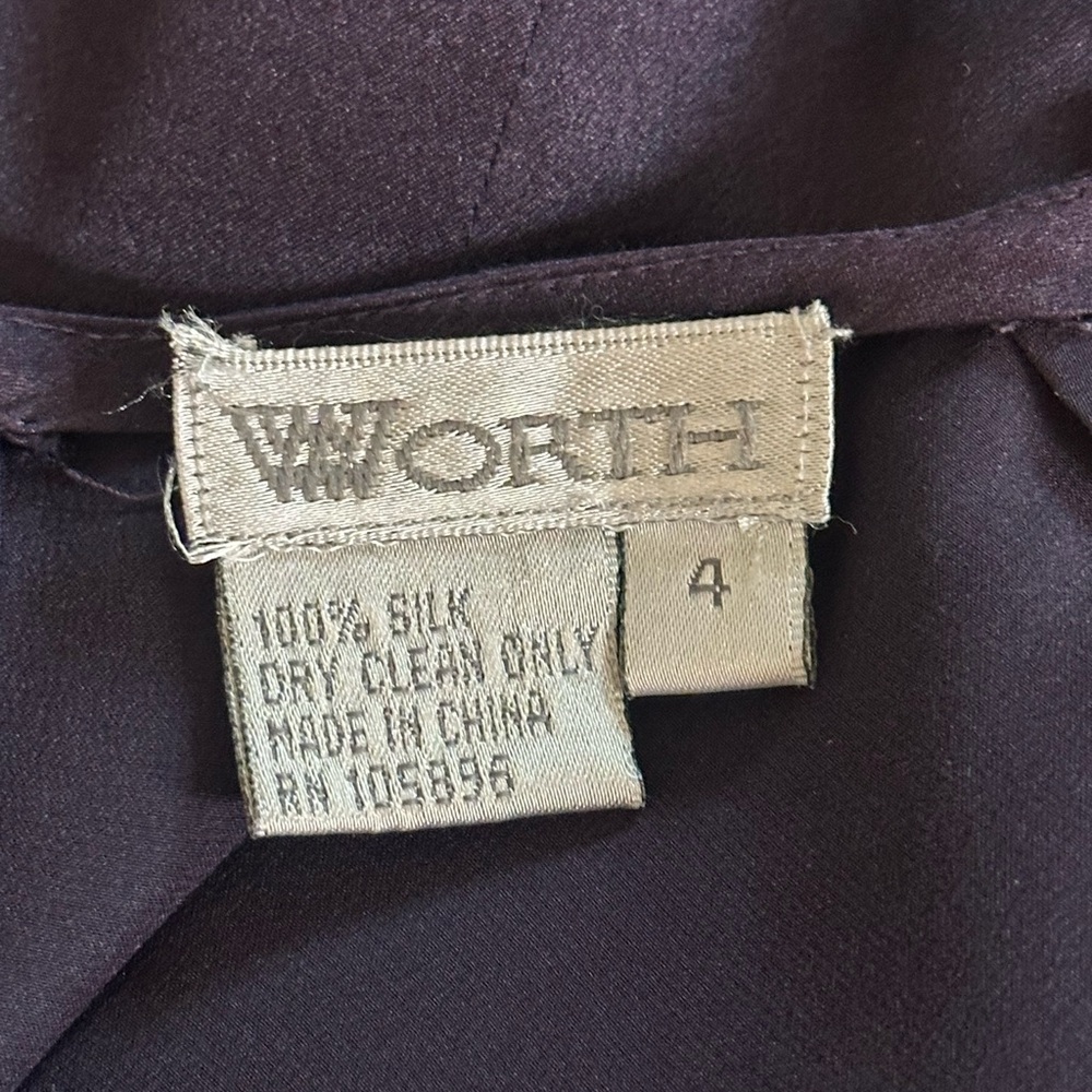 Sz 4 Worth navy blue long sleeve silk blouse high neck ruched wrists - Picture 7 of 7